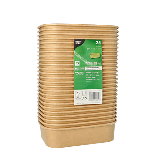 Verpackungsbecher, Pappe rechteckig 500 ml 4,1 cm x 17,3 cm x 12,3 cm braun