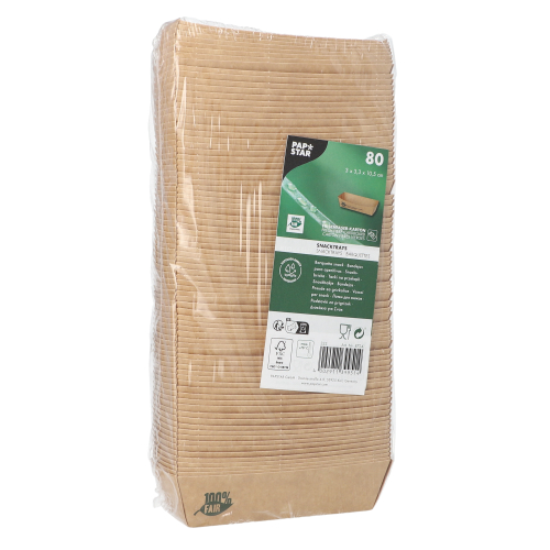 Snacktrays, Pappe "pure" 3 cm x 3,3 cm x 10,5 cm braun "100% Fair"
