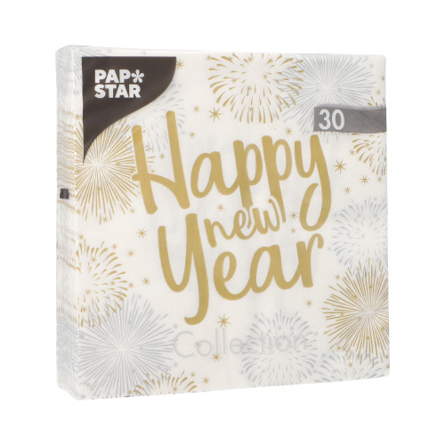 Servietten, 3-lagig 1/4-Falz 33 cm x 33 cm "Happy New Year"