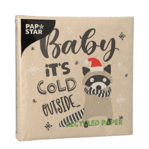Servietten, 3-lagig 1/4-Falz 33 cm x 33 cm natur "It´s cold outside" aus recyceltem Papier