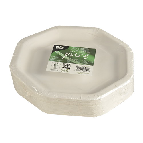 Teller, Pappe "pure" 8-eckig 23,5 cm x 23,5 cm weiss