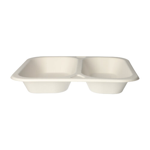 Siegelschalen Zuckerrohr 2-geteilt 1250 ml 4,2 cm x 24,5 cm x 26,5 cm weiss