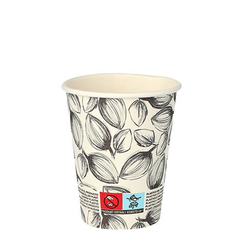 Trinkbecher, Pappe "To Go" 0,2 l Ø 8 cm · 9,2 cm weiss "Leaves"
