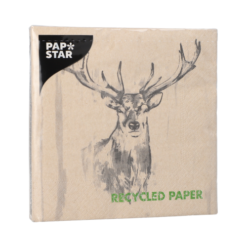 Servietten, 3-lagig 1/4-Falz 33 cm x 33 cm natur "Deer" aus recyceltem Papier