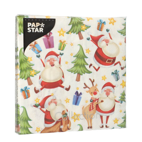 Servietten, 3-lagig 1/4-Falz 33 cm x 33 cm "Happy Santa"