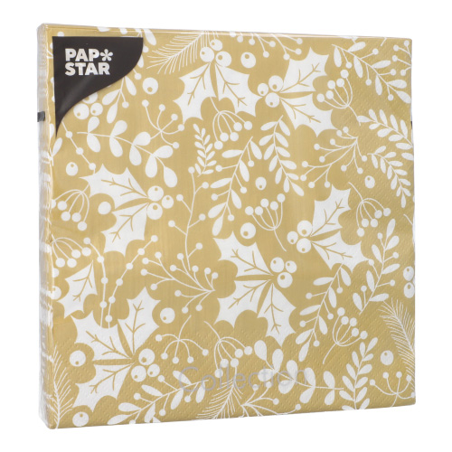 Servietten, 3-lagig 1/4-Falz 40 cm x 40 cm gold "Houx et Gui"