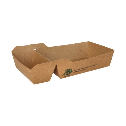 Pommes-Frites-Trays, Pappe "pure" 2-geteilt 3,5 cm x 8,5 cm x 16,2 cm braun "100% Fair" groß