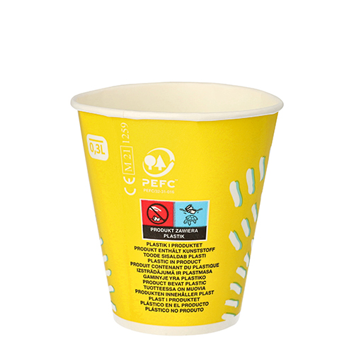 Trinkbecher für Kaltgetränke, Pappe 0,3 l Ø 8,97 cm · 10 cm gelb "Rays"
