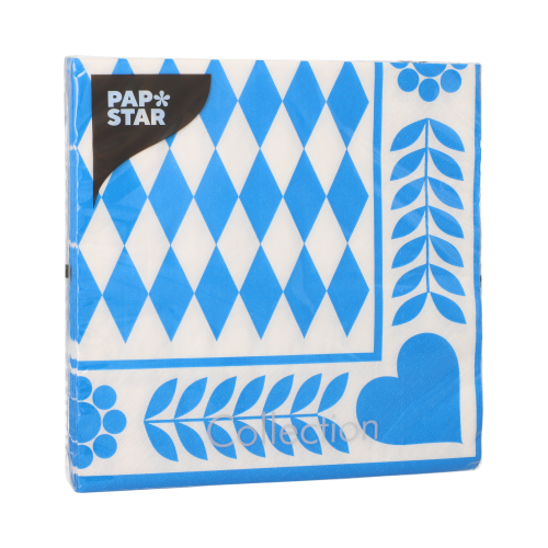 Servietten, 3-lagig 1/4-Falz 33 cm x 33 cm "Bayrisch Blau"