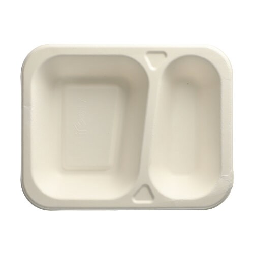 Siegelschalen Zuckerrohr 2-geteilt 725 ml 4,2 cm x 18,5 cm x 23,5 cm weiss