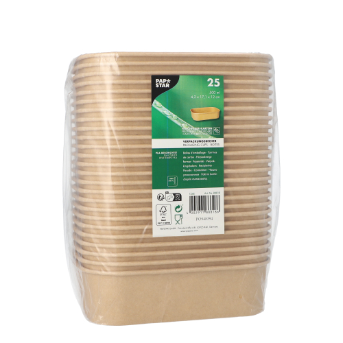 Verpackungsbecher, Pappe rechteckig 500 ml 4,1 cm x 17,3 cm x 12,3 cm braun