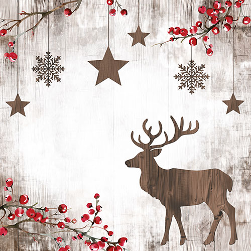 Servietten, 3-lagig 1/4-Falz 33 cm x 33 cm "X-Mas Deer"