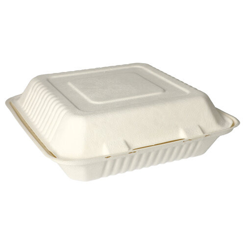 Menüboxen, Zuckerrohr "pure" ungeteilt 8 cm x 25,5 cm x 25,5 cm weiss