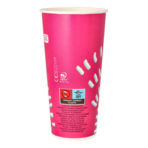 Trinkbecher für Kaltgetränke, Pappe 0,5 l Ø 8,97 cm · 16,83 cm pink "Rays"