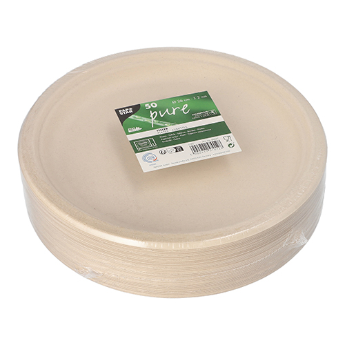 Teller, Zuckerrohr "pure" ungeteilt Ø 26 cm · 2 cm natur