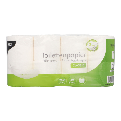 Rollen Toilettenpapier, 2-lagiges Tissue Ø 11 cm · 12 cm x 9,3 cm weiss 250 Blatt