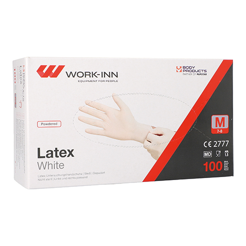"WORK-INN/PS" Handschuhe, Latex gepudert "White" weiss - natur Größe: M