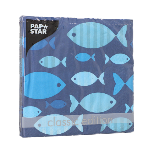 Servietten, 3-lagig 1/4-Falz 33 cm x 33 cm "Blue Fish"