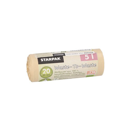 Müllbeutel aus 100% PCW "Waste-To-Waste" 5 l 44 cm x 36 cm beige