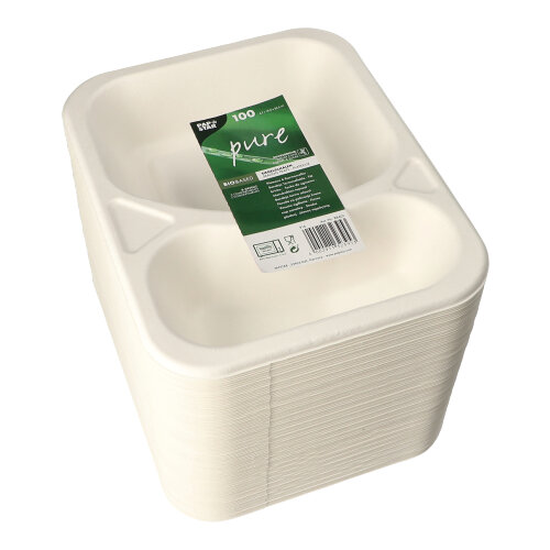 Siegelschalen Zuckerrohr 2-geteilt 825 ml 4,2 cm x 18,5 cm x 23,5 cm weiss