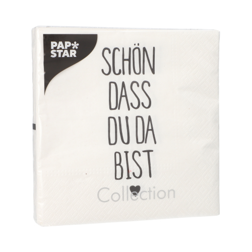 Servietten, 3-lagig 1/4-Falz 33 cm x 33 cm "Schön, dass du da bist"