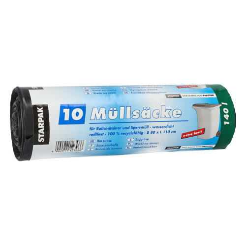 Müllsäcke, LDPE 140 l 110 cm x 80 cm schwarz 40 my