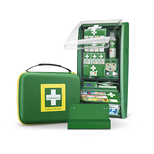 "Cederroth" First Aid & Burn Station Set DIN 13157 22,7 cm x 29,4 cm x 57,2 cm grün detectable
