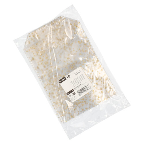 Bodenbeutel, PP 27 cm x 18 cm x 7 cm transparent "Sterne, gold"