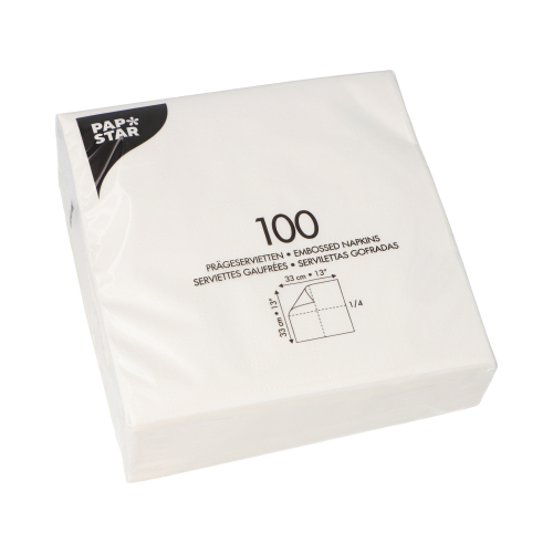 Servietten, 1-lagig 1/4-Falz 33 cm x 33 cm weiss