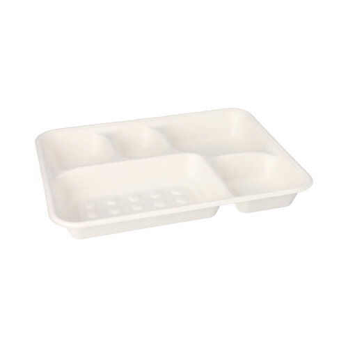 Menü-Trays, Zuckerrohr "pure" 5-geteilt 3,7 cm x 22 cm x 28,2 cm weiss