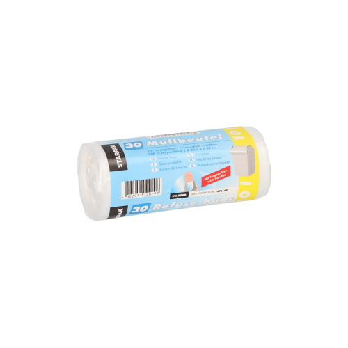 Müllbeutel mit Tragegriffen, HDPE 10 l 42 cm x 39,5 cm transparent 7 my
