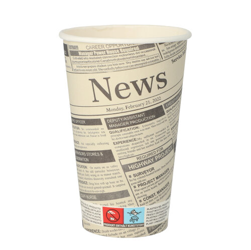 Trinkbecher, Pappe "To Go" 0,4 l Ø 9 cm · 13,9 cm "Newsprint"