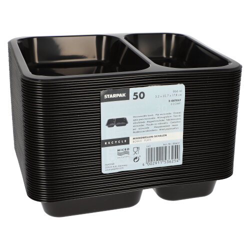Mikrowellenschalen, PP 2-geteilt 866 ml 3,2 cm x 22,7 cm x 17,8 cm schwarz