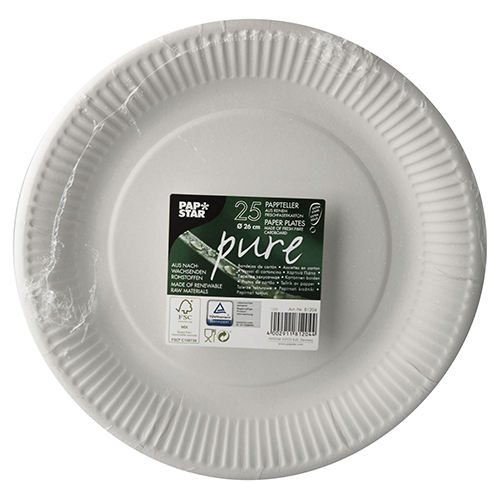 Teller, Pappe "pure" rund Ø 26 cm weiss extra stark