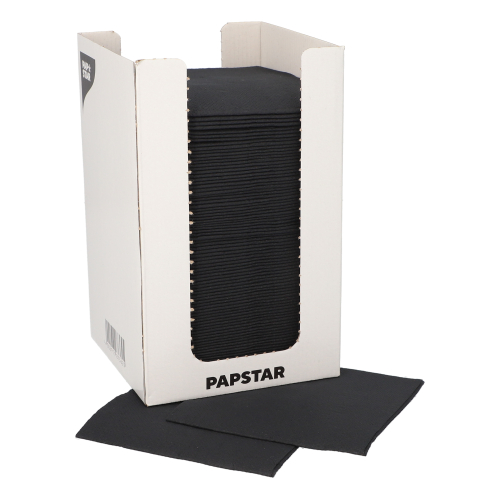 Servietten, 2-lagig "PUNTO" 1/4-Falz 20 cm x 20 cm schwarz in Spenderbox