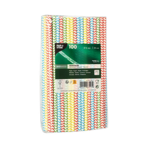 Trinkhalme, Papier Ø 6 mm · 20 cm farbig sortiert "Zig-Zag"