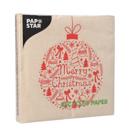 Servietten, 3-lagig 1/4-Falz 33 cm x 33 cm natur "Christmas Ball" aus recyceltem Papier