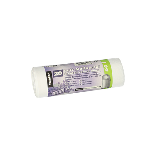 Müllbeutel, LDPE mit Duft 60 l 72 cm x 60 cm weiss - Lavender 18 my