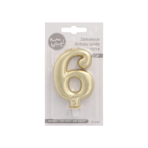 Zahlenkerze mit Halter 7 cm gold "6"