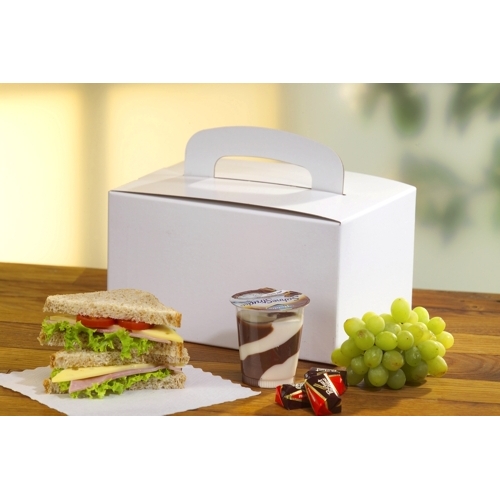 Lunch-Boxen, Pappe "pure" eckig 12,5 cm x 15,5 cm x 22,5 cm weiss mit Tragegriff