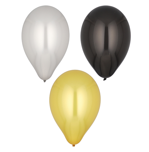 Luftballons Ø 25 cm schwarz/gold/silber