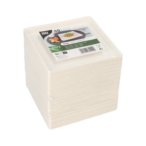 Teller Zuckerrohr "pure" eckig 12,5 cm x 12,5 cm x 1 cm weiss "Cella"