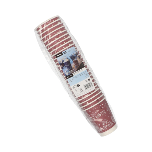 Trinkbecher, Pappe 0,2 l Ø 8 cm · 9,3 cm rot "Hello Winter" doppelwandig