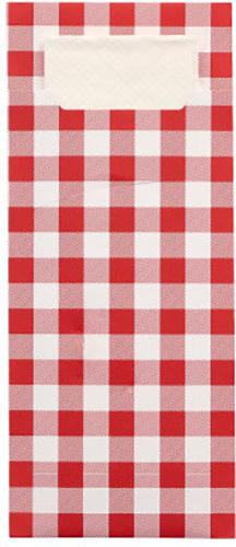 Bestecktaschen 20 cm x 8,5 cm rot "Vichy Karo" inkl. weißer Serviette