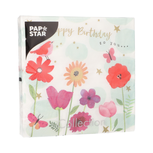 Servietten, 3-lagig 1/4-Falz 33 cm x 33 cm "Birthday Flowers"
