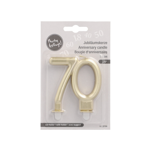 Jubiläumskerzen mit Halter 7 cm gold "70"