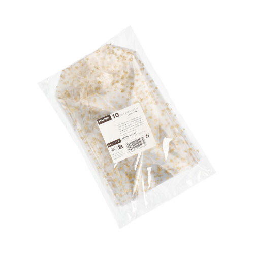 Bodenbeutel, PP 23,5 cm x 14,5 cm x 5,8 cm transparent "Sterne, gold"