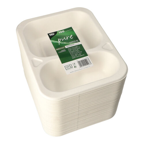 Siegelschalen Zuckerrohr 2-geteilt 725 ml 4,2 cm x 18,5 cm x 23,5 cm weiss