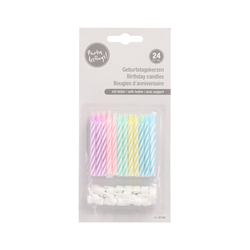 Geburtstagskerzen mit Halter 6 cm farbig sortiert pastell