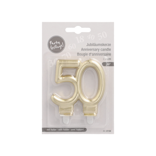Jubiläumskerzen mit Halter 7 cm gold "50"